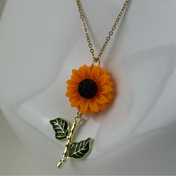 Sunflower Pendant Necklace Flower Floral Faux Gold Chain Enamel Jewelry Gift NEW - Picture 13 of 16